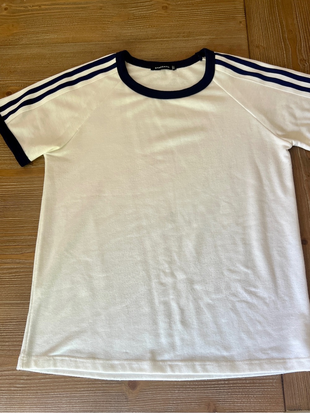 Staccato White Short Sleeve Ringer Tee with Navy Trim S